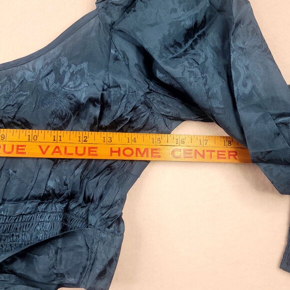 Band Of The Free Deep Teal Floral Jacquard Crossover Long Sleeve Crop Top Small - Picture 8 of 11